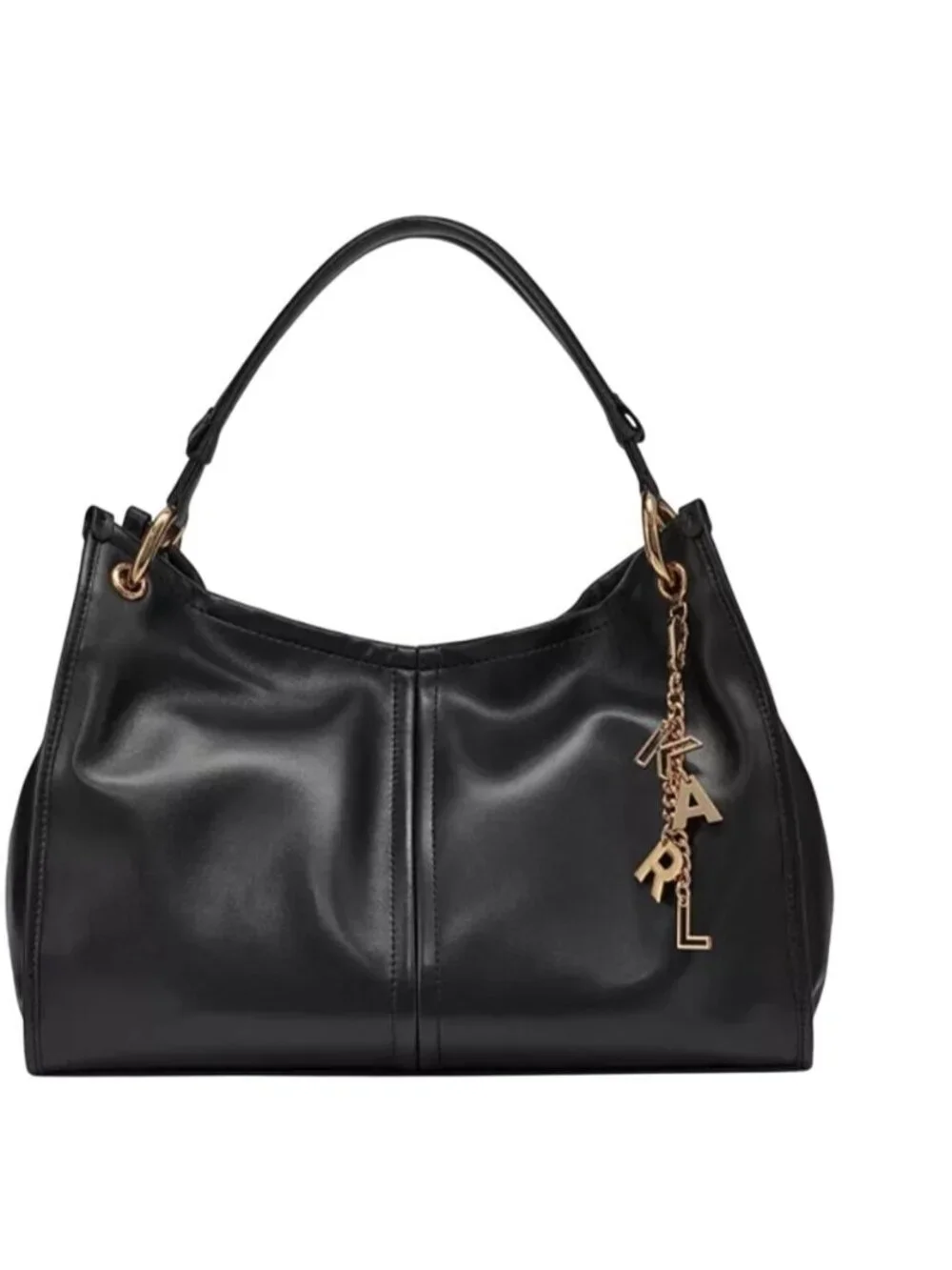 Karl Lagerfeld Paris Luciene Leather Tote Black Gold NWT MSRP $348 Shoulder Bag